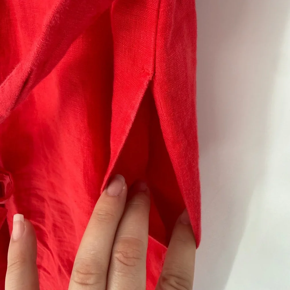 EVERLANE LINEN SHORT SLEEVE JUMPSUIT RED SIZE 2‎ BELTED LOOSE FIT 100% LINEN